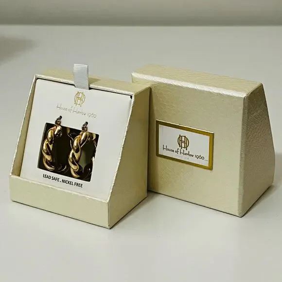 New House of Harlow 1960 Twisted Hoop Earrings in Gold - Picture 6 of 7